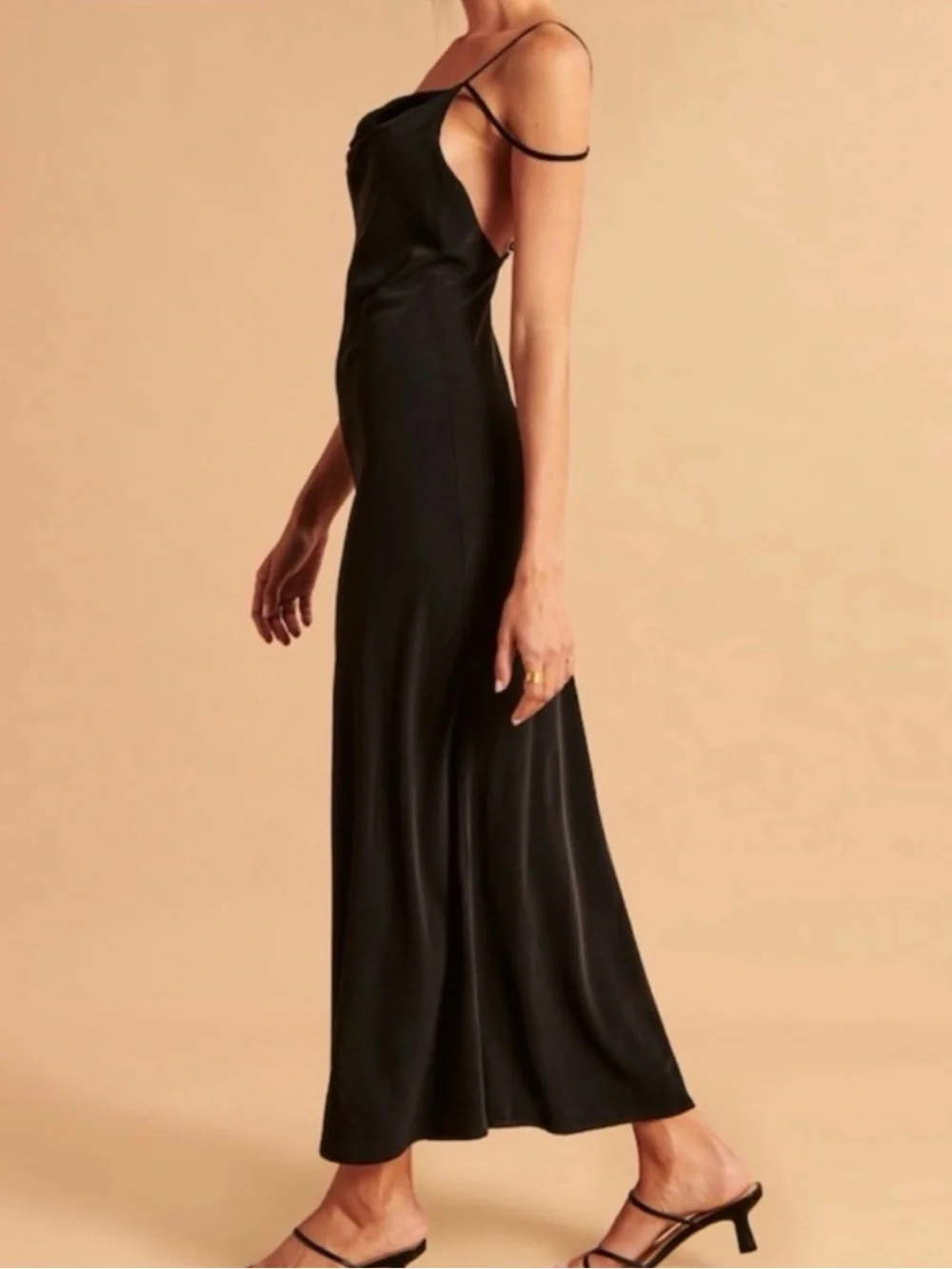 Abercrombie & Fitch Black Cowl-Neck Satin Maxi Dress